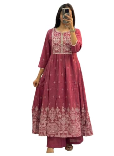 Image of ANNI Designer Women's Viscose Blend A-Line Printed Co-Ord Set with Palazzo | Kurta Palazzo Set for Women | A-Line Kurti Co-Ord Outfit | Ethnic Printed Suit Set