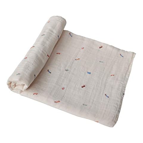 Mushie Muslin Baby Swaddle Blanket | Newborn 0-3 Months Swaddle | 100% Organic Cotton | Infant Sleep Sack | Pre-Washed | Receiving Blanket | Made in Denmark | Cars Cover