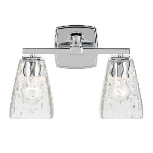 Image of Kichler Marant 14.25 inch 2-Light Bathroom Vanity Light Fixture with Clear Water Glass in Chrome, Modern Wall Mount Light for Bathroom, Powder Room, Over Mirror (14.25 inch W x 9.5 inch H), 55215CHWTR