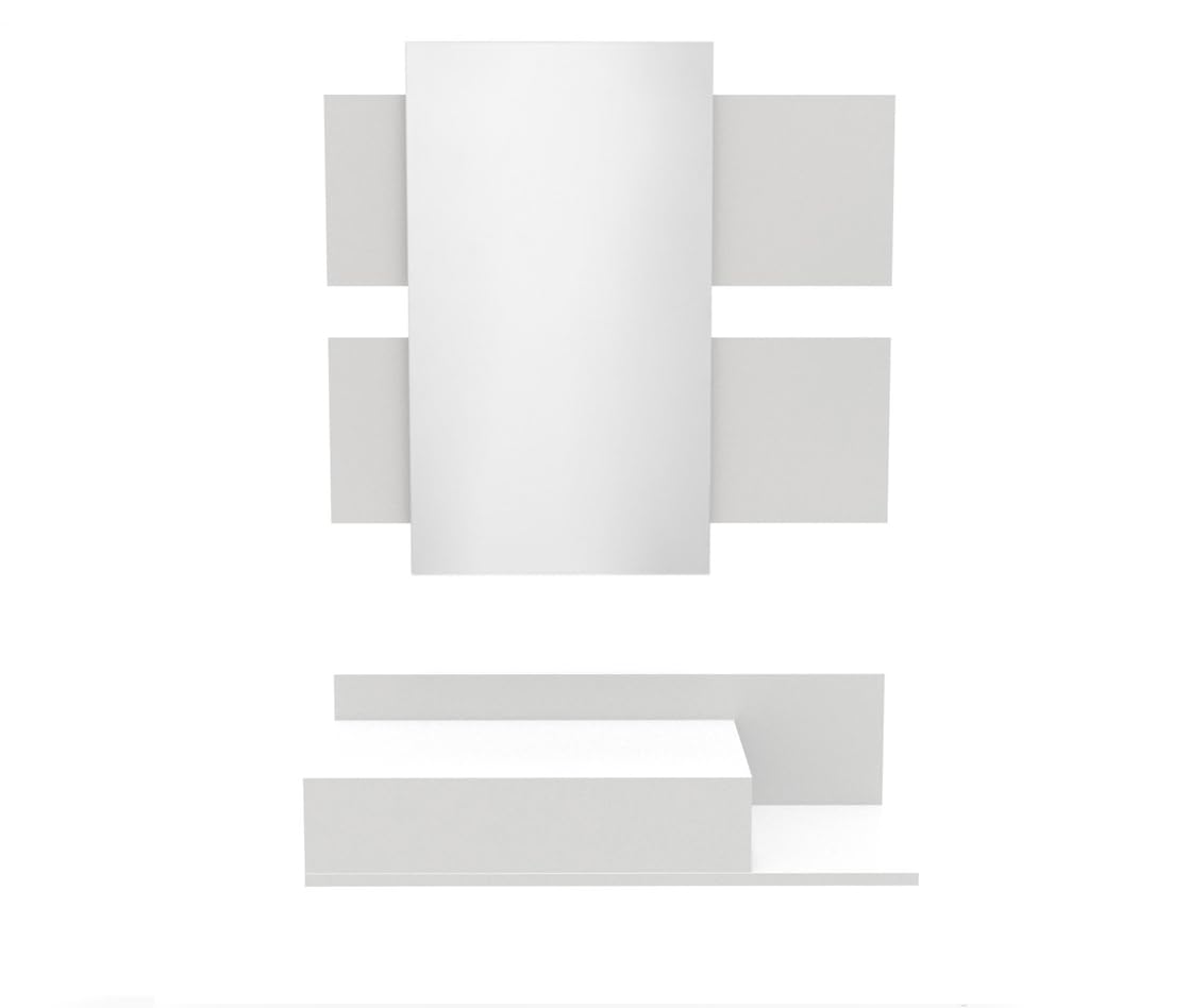 DORMIDAN- Recibidor con Espejo MOD2, Mueble de Entrada, cajón y balda en Dos Alturas (Blanco)
