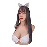 CRODRES Crossdresser Mask Silicone Female Head Masks Face Female Disguise Mask D Cup Fake Breast for Halloween Cosplay,Color 1,Makeup