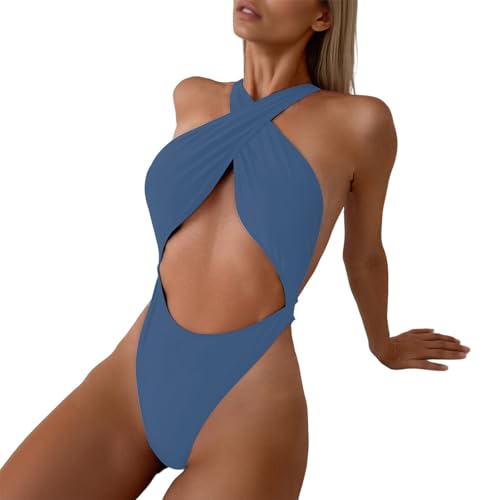 Einteilige Bademode Swimsuit Damen Monokini Badeanzug Rückenfrei einfarbig Baden Bademode für Damen Einteiler Schwimmanzug mit bequemem Schnitt