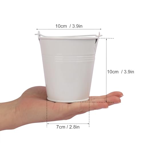 15 Pack 4 Inch White Iron Pail, Metal Buckets with Handle, Easter Bucket,Pencil Holder and Flower Pots, Used to Carry, Store, or Even Plant, by GENHAKON.