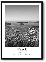 Hvar Travel Print, Croatia Poster, Unique Wallart Decor, Black and White Coordinates Home Decor, Most Popular Print image 2