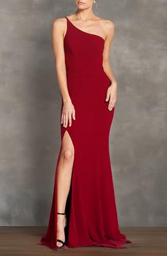 Image of Dress the Population Womens Amy Asymmetrical Neckline Sleeveless High Slit Maxi Dress