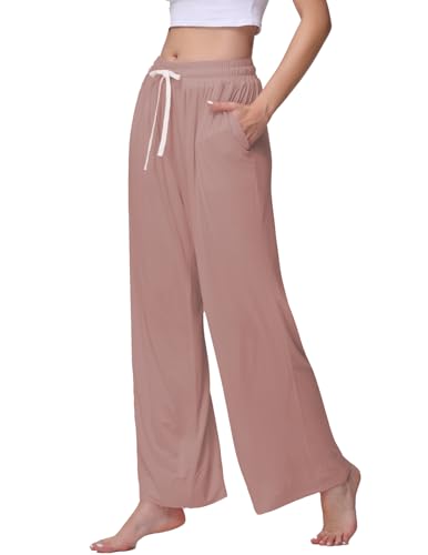 Image of Veseacky Women's Wide Leg Lounge Pants Yoga Pajamas Comfy Stretch Drawstring Pajamas Puls Size Dance Bottoms S-4XL