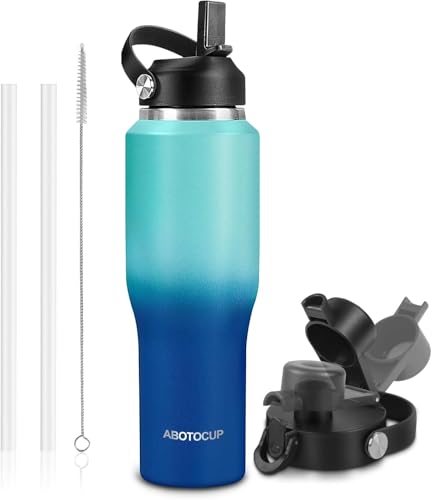 Image of Insulated Water Bottle 40oz with Straw /Spout Lids, Stainless Steel Water Bottles Keep Cold 24h&Hot 12h, Metal Water Bottle with Straw that Fits in Cup Holder, Water Bottle Leak-proof,BPA Free