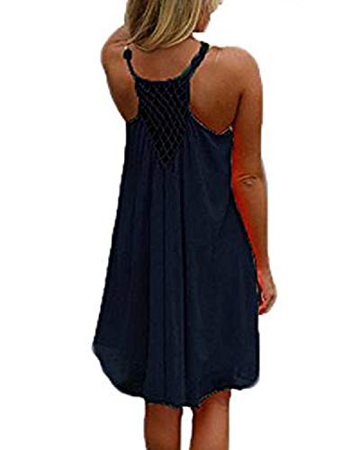 kenoce Femmes Mini Robe d’été Fluide sans Manches Grande Taille Casual T-Shirt Robe Chemisier de Plage Tunique Style Basique Col Rond Chic A-Bleu foncé XL Cover