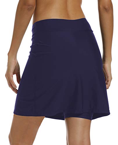 Aunua Women UPF 50+ Active Skirted Shorts Swimming Skorts Capris with Skirt Sun Protection(9003 NavyBlue M) - Thumbnail 3