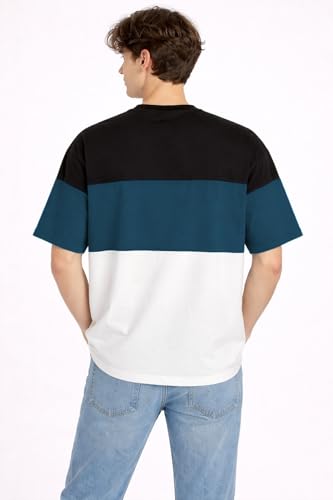 Image of Stylish Men Color Block Oversized Half Sleeve Round Neck T-Shirt