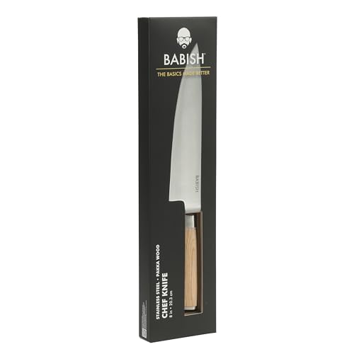 Image of Babish 8-Inch Chef Knife - High-Carbon 1.4116 German Steel Kitchen Knife with Light Pakka Wood Handle, Full-Tang Razor Sharp Chef's Blade for Chopping, Slicing, Dicing & Everyday Prep