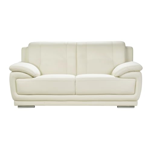 Miliboo - Sofá de diseño de 2 plazas de piel blanca y acero cromado Tamara