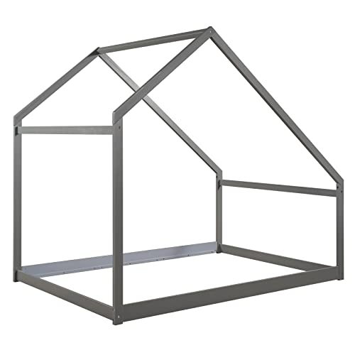 Bellemave Montessori Bed For Toddlers, Full House Beds For Kids, Wood Floor Bed Frame Bedroom Furniture For Girls Boys, Spring Needed, Gray #TOP5