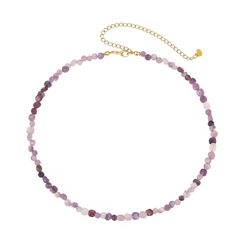 Wellike Beaded Necklaces For Women Trendy Dainty Choker Necklace Chain 18k Gold Plated Natural Stone Handmade Everyday Bead Necklaces Fashion Amethyst Healing Crystal Jewelry