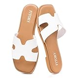 FITORY Women's Slide Sandals, Flat Fashion Square Open Toe with Cushion Slippers for Summer Beach Size 9 White