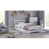 Material: madera maciza Children\'s Beds Home - Cama individual - Apollo para niños y niñas pequeños y adolescentes - Tamaño 200 x 90, color blanco, cajón grande individual, colchón de látex de alta resistencia de 12 cm