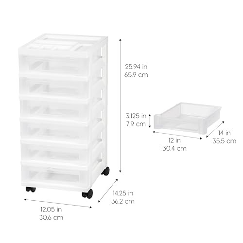 IRIS-USA-6-Drawer-Rolling-Storage-Cart-WhiteClear-Keep-classroom-supplies-teacher-essentials-craft-materials-and-learning-tools-organized-with-easy-access-drawers