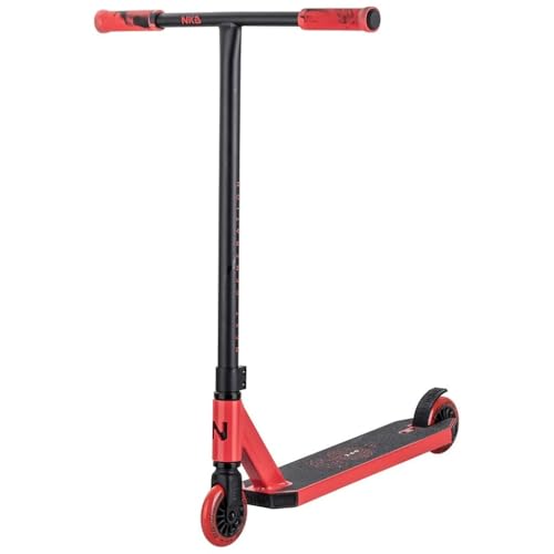 NKD Patinete de acrobacias – Nueva generación (rojo negro) Rodamientos ABEC-9 de alto rendimiento | Manillar de 360° para Freestyle | Aleación de aluminio 6061 duradera