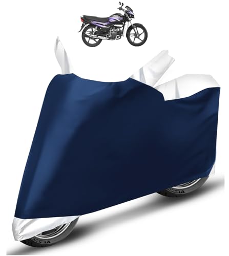 Image of Auto Hub Bike Cover Compatible with Super Splendor with Mirror Pocket, Dustproof, Heat Resistant, Triple Stitched, Super Splendor Bike Cover- Navy, Silver