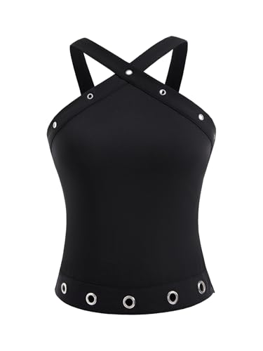 Women's Summer Grommet Eyelet Tank Top Elegant Sleeveless Fitted Work Tops