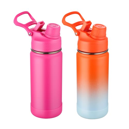 ERTOOE Kids Water Bottle for School Boys Girls，16 oz Water Bottle with 2-in-1 Lid 304 Stainless Steel Insulated Bottle(2 pack)