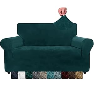 CHELZEN Velvet Couch Covers 2 Seater Thick Stretch Sofa Covers for Dogs Pets Non-Slip Love Seat Couch Slipcover Washable Furniture Protector for Living Room (2 Seater, Blackish Green)
