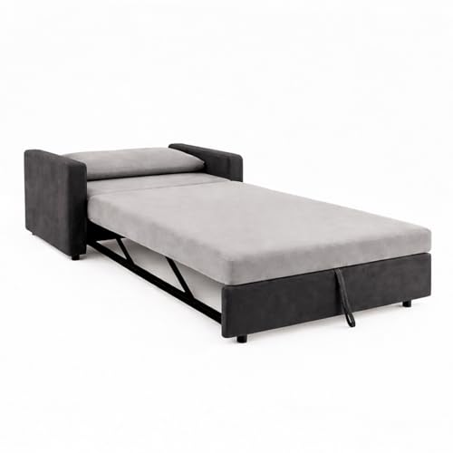 Image of SOCOZI Enrique 1 Seater Sofa Cum Bed | Soft Velvet Suede Fabric | Modern Convertible Design | Plush Comfort Seating for Living Room (Dark Gray-Light Gray)