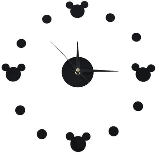 ミッキー・ミッキーマウス 掛け時計 DIY 手作り ウォールクロック おしゃれ ウォールステッカー 時計静音 壁掛け時計 インテリア オシャレ リビングルーム ベッドルーム メイン装飾 掛時計 (Color : ブラック)