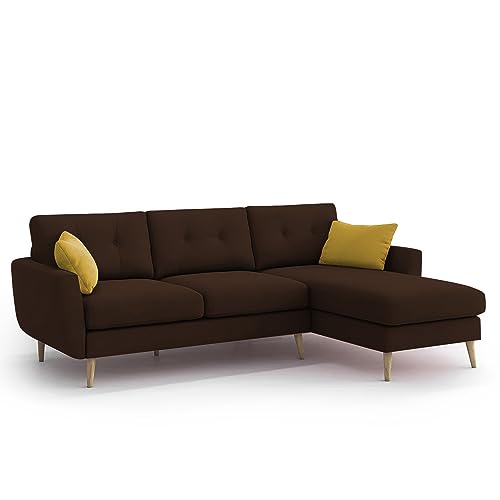 Image of BRAXTON Lindel RHS 4 Seater L Shape Sofa Set for Living Room (Brown) Premium Velvet Fabric Sofa