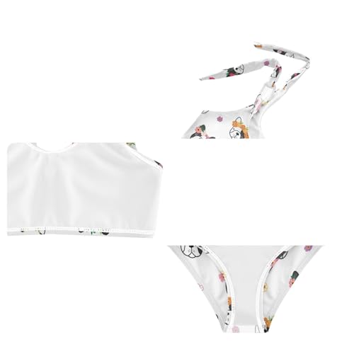 Wusikd Cartoon French Bulldog Girls Swimsuits Two Piece Flower Swimwear Bikini Set for for Girls Size 5-6T4