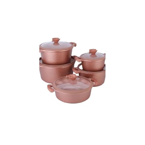 15-Piece Luxury Aluminium Cookware Set, Non-Stick PTFE Coating, Tempered Glass Lids, Induction Compatible, Removable Handles (Rose Pink)