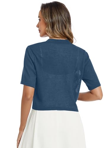Image of Heymoments Women Thin Shrugs Short Sleeve Lightweight Cropped Tops Open Front Knitted Cardigan for Dress Summer Bolero