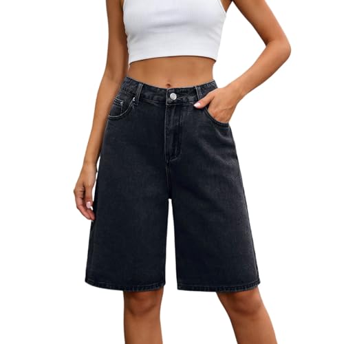 Short en jean femme jambe large style vintage boyfriend à taille haute