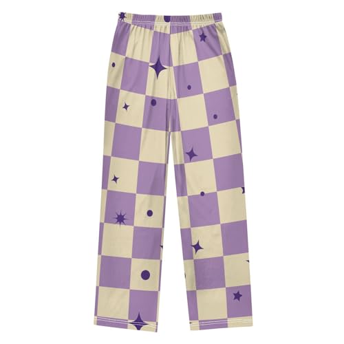 Purple Lattice Boys Pants Boys Athletic Pants Long Pant for Boywith Pockets Wide-Leg Size 6-14Y2