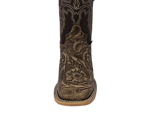 Texas Legacy Mens Sand Cowboy Boots Hand Tooled Leather Floral Square Toe4