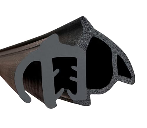 Goma estanqueidad Universal 5m para junta de puerta, sellado puerta caravana, naval, maquinaria agrícola etc. Rango para sujeción 2-5 mm, NEGRO