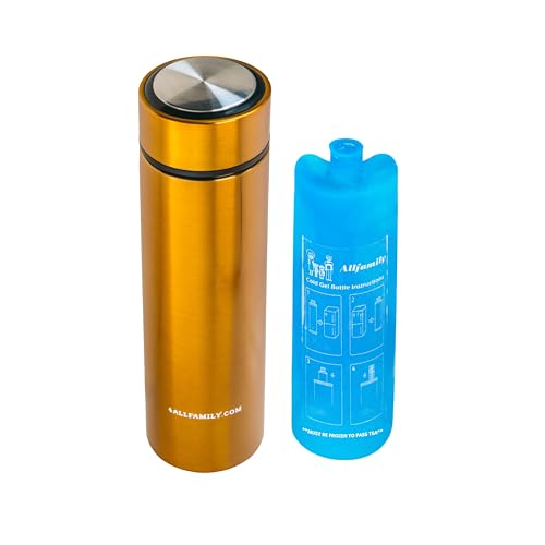 4AllFamily Nomad Insulin Travel Case Cooler – 48H Non-Electric Insulin Cooler Travel Case TSA Approved with Lightweight Design – Air Traveling Friendly, Reusable Medium Gold Thermo for Medications