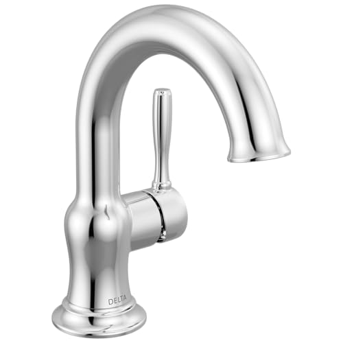 Delta Roe Chrome Bathroom Faucet 1 Hole, Single Hole Bathroom Sink Faucet for Vanity, Push-Pop Drain Assembly, Chrome 15985LF