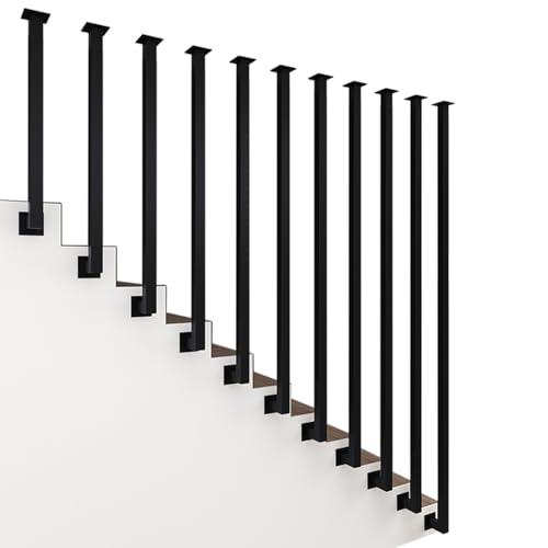 MARXAN Ringhiera Industriale in Metallo per Scale con Kit di Installazione, ringhiera in Tubo Quadrato Nero per Scale da Giardino, Ingresso casa, gradini di soppalchi, parapetto, Balcone(40cm)