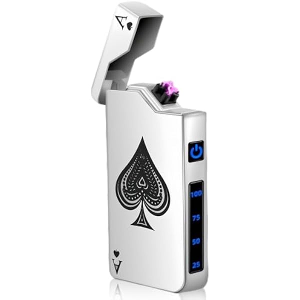 Elektroniczna zapalniczka USB, podwójny łuk LED, USB, elektryczna, wskaźnik baterii, wiatroszczelna, plazmowa z przyciskiem aktywacji (srebrna)