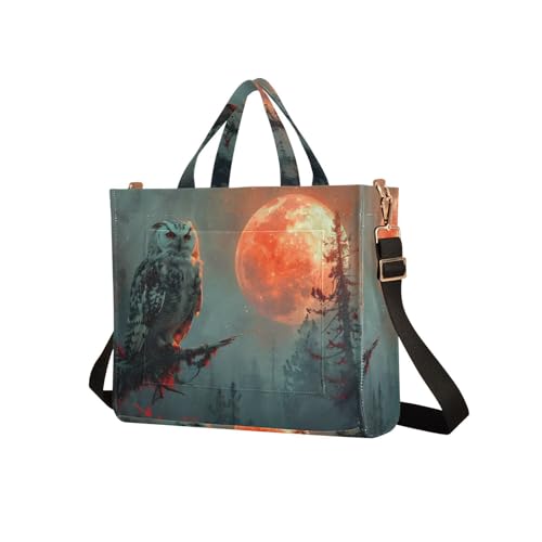 Bolso de hombro para mujer con estampado búho atardecer, cartera de pana miniatura 1