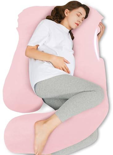 HIPHOP PANDA U-Shaped Pregnancy Pillow for Sleeping - Full Body Maternity Support Pillow with Cooling Removable Cover - Comfort for Back, HIPS, Legs, Belly - 57 Inch for Pregnant Women, Pink