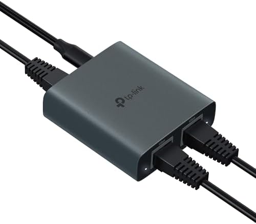 TP-Link Ethernet Splitter 1 to 2, 1000 Mbps High Speed Dual-Port Internet Splitter, Compatible w/ Cat8/7/6/5e/5, USB-C & Ethernet Cables Included, Aluminum Case, Plug and Play for Routers & More EH210 - 1
