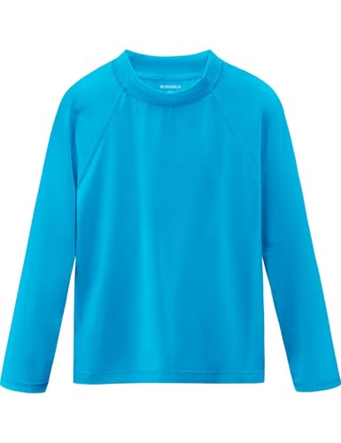 Boys Rash Guard Long Sleeve Swim Fishing Water Shirts UPF 50+ Sun Protection Rashguard Quick Dry Shirt for Youth Kids Bright Blue Size 12-14