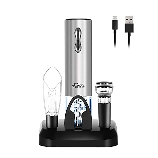 Foneta Electric Wine Opener Rechargeable Wine Bottle Opener with Charging Base, Wine Aerator Pourer, Foil Cutter, Wine Stoppers - Glamour Series