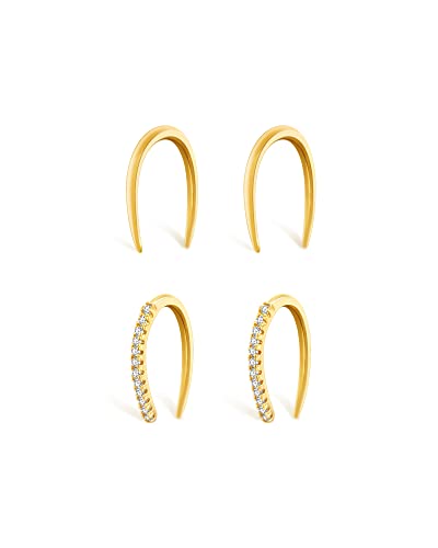 Gold Earrings Small Hoop Women - 14K Gold Plated Gold Hoop Earrings Studs Earrings for Women Girls Tiny Hypoallergenic Lightweight Dainty Minimalist Ball Earrings Pack, Sterling Silver, Cubic Zirconia