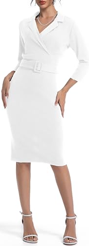 Image of SxClub Business Dresses for Women Elegant Long Sleeve Bodycon Pencil Knee Length Formal Dress for Evening Cocktail