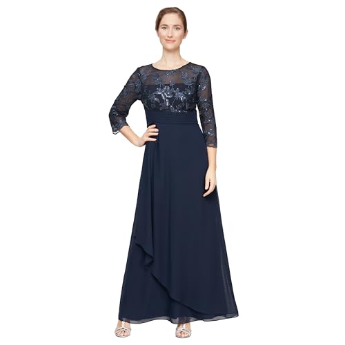 Image of Alex Evenings Womens Long Lace Top Empire Waist Dress