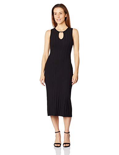 Vestido Midi Canelado, Sommer, Feminino, Preto, G