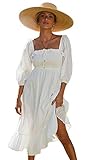 ROVLET Women's Midi Dress Off The Shoulder 1/2 Long Sleeve Ruffle Vintage Dresses Boho Sundress...